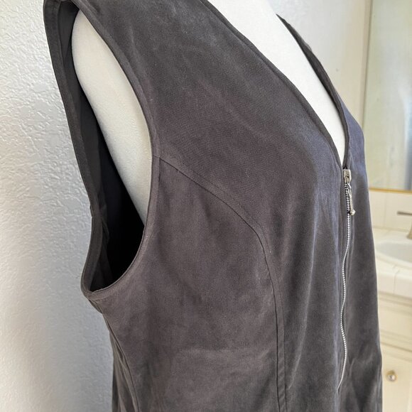 Gray Sleevless Suede microfiber Dress size 14 Full Front Zip - Picture 4 of 7